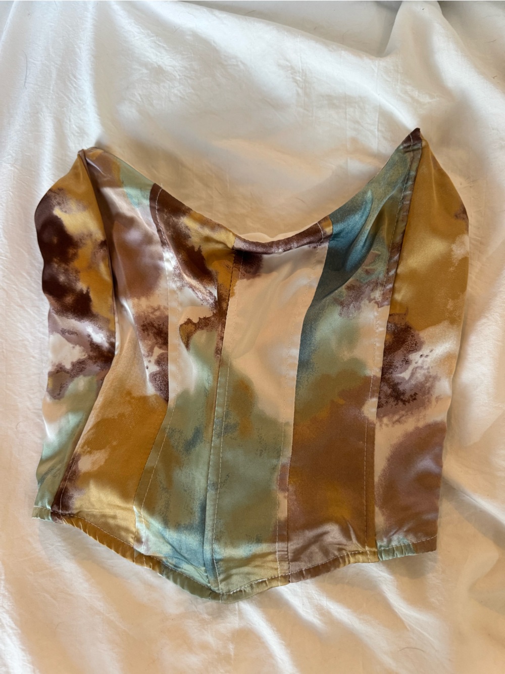 Fashion Nova Satin Watercolor Corset Top - Multi Green & Brown